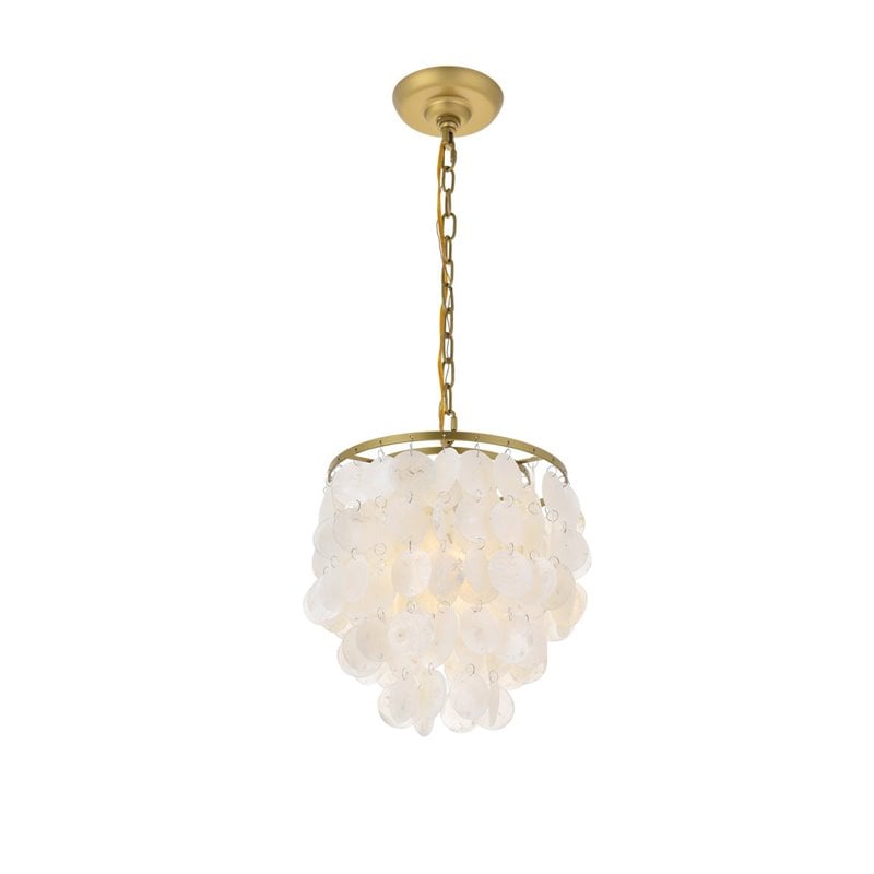 Living District Selene 1-Light Mid-Century Metal Pendant in Brass and White