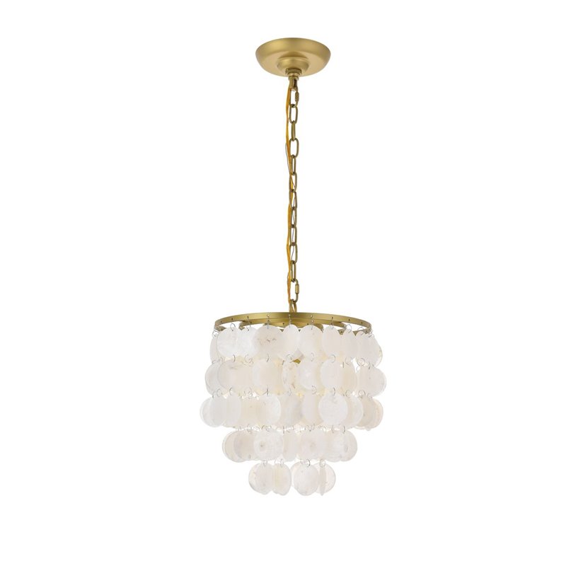 Living District Selene 1-Light Mid-Century Metal Pendant in Brass and White