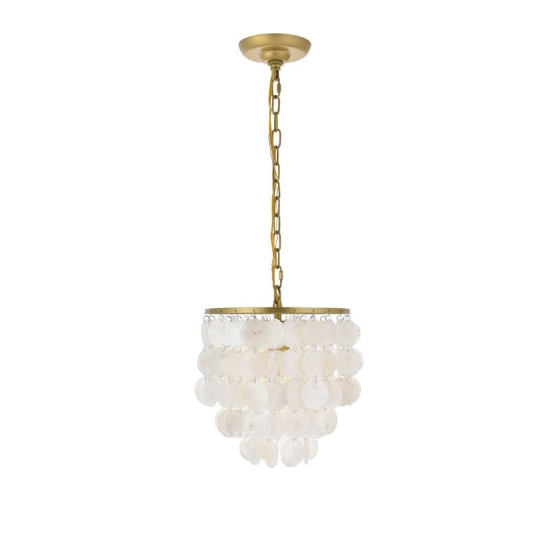 Living District Selene 1-Light Mid-Century Metal Pendant in Brass and White