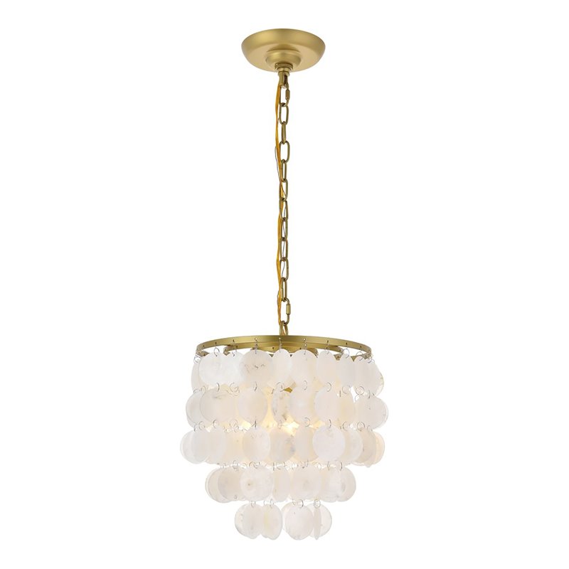 Living District Selene 1-Light Mid-Century Metal Pendant in Brass and White