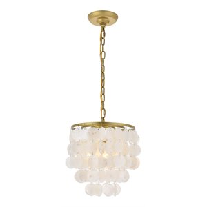 Living District Selene 1-Light Mid-Century Metal Pendant in Brass and White