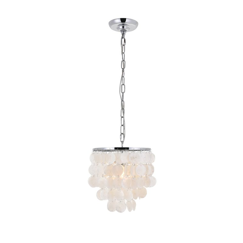 Living District Selene 1-Light Mid-Century Metal Pendant in Chrome and White