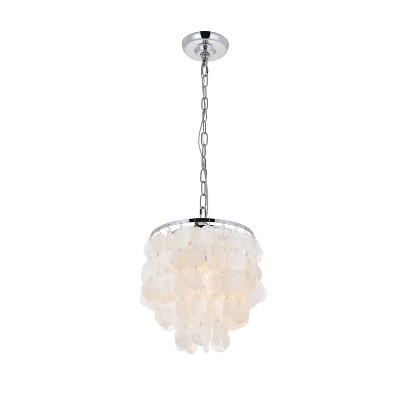 Living District Selene 1-Light Mid-Century Metal Pendant in Chrome and White
