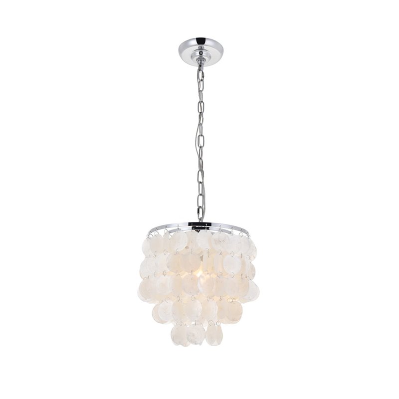 Living District Selene 1-Light Mid-Century Metal Pendant in Chrome and White