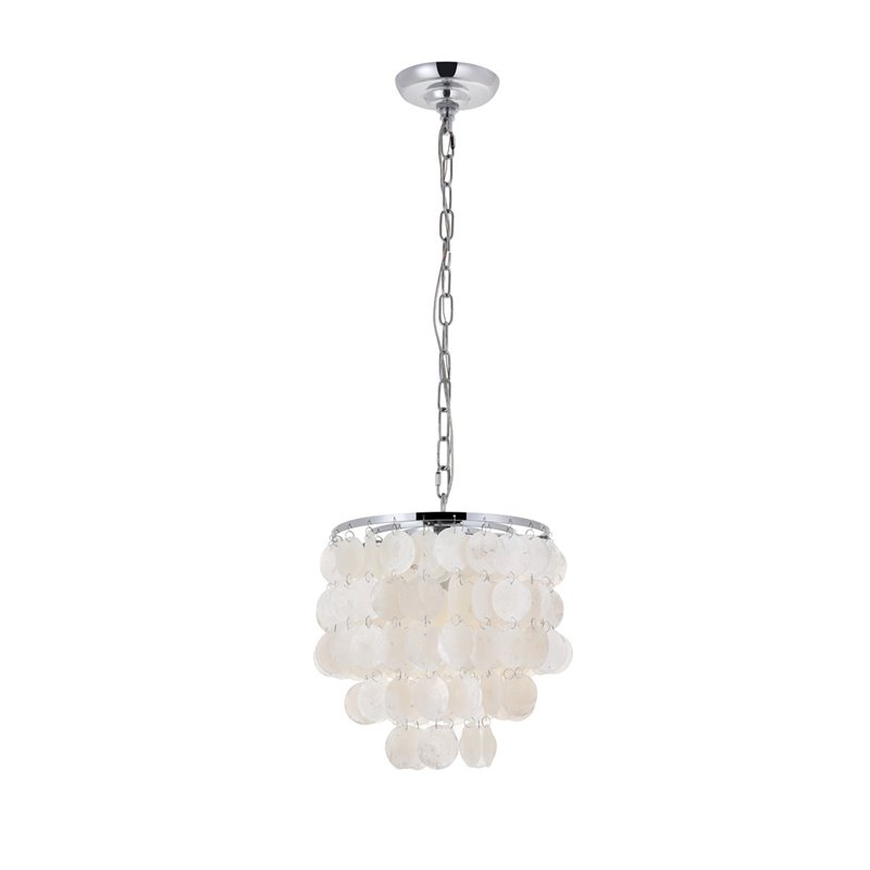 Living District Selene 1-Light Mid-Century Metal Pendant in Chrome and White