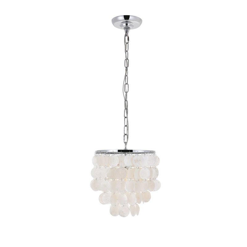 Living District Selene 1-Light Mid-Century Metal Pendant in Chrome and White