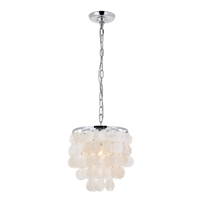 Living District Selene 1-Light Mid-Century Metal Pendant in Chrome and White