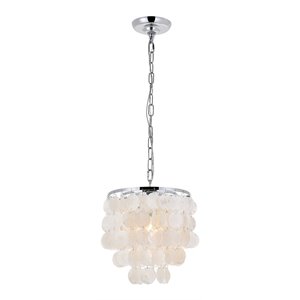 Living District Selene 1-Light Mid-Century Metal Pendant in Chrome and White