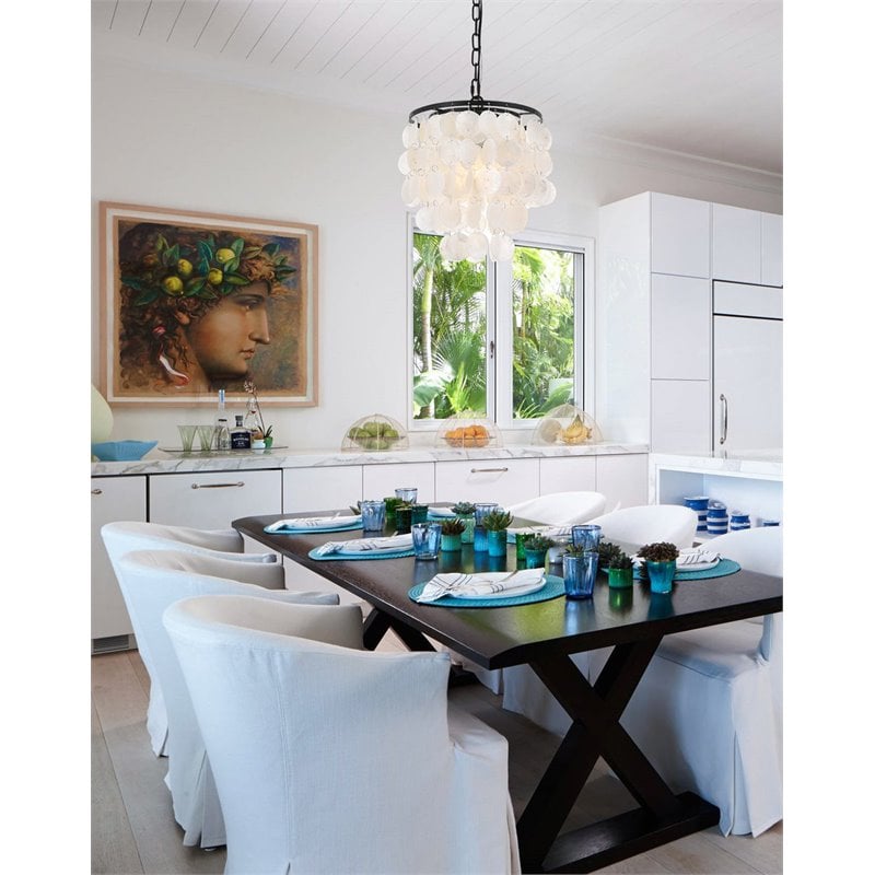 Living District Selene 1-Light Mid-Century Metal Pendant in Black and White