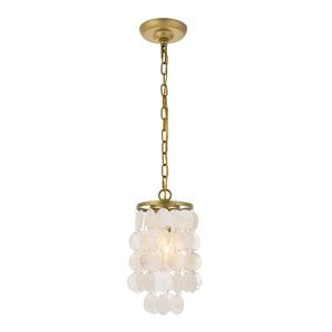 living district selene 1-light mid-century metal pendant in brass and white