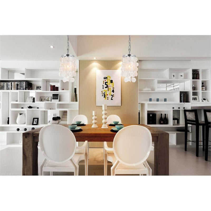 Living District Selene 1-Light Mid-Century Metal Pendant in Chrome/White