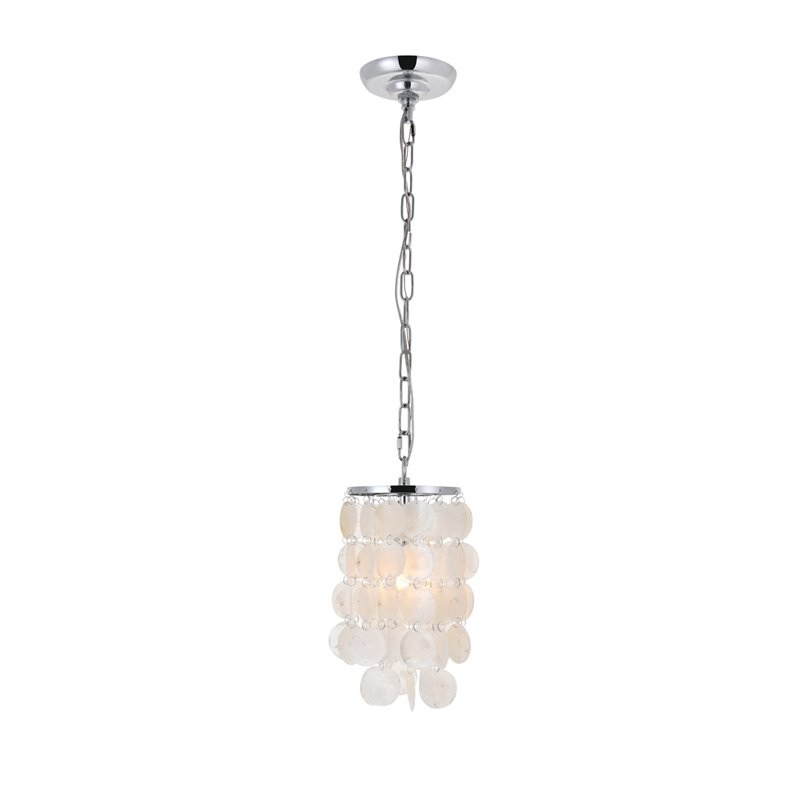Living District Selene 1-Light Mid-Century Metal Pendant in Chrome/White
