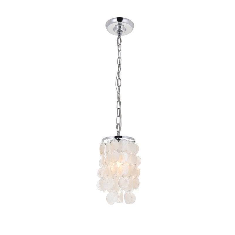Living District Selene 1-Light Mid-Century Metal Pendant in Chrome/White