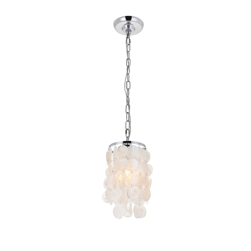 Living District Selene 1-Light Mid-Century Metal Pendant in Chrome/White