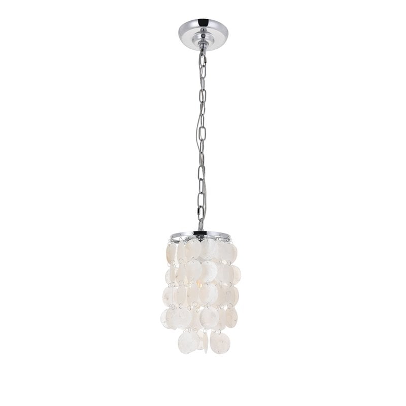 Living District Selene 1-Light Mid-Century Metal Pendant in Chrome/White