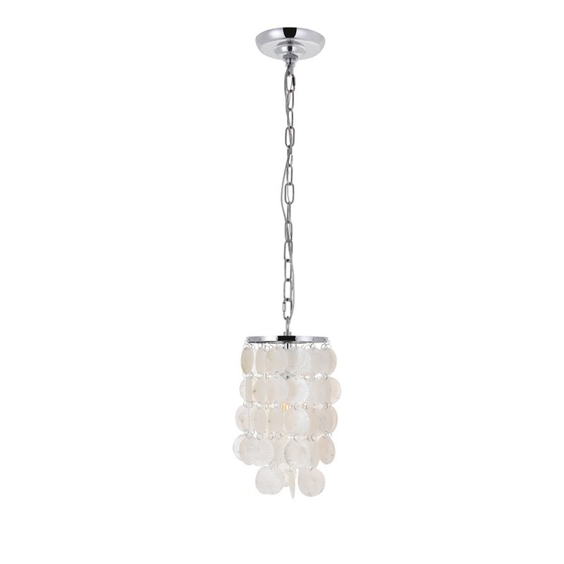 Living District Selene 1-Light Mid-Century Metal Pendant in Chrome/White
