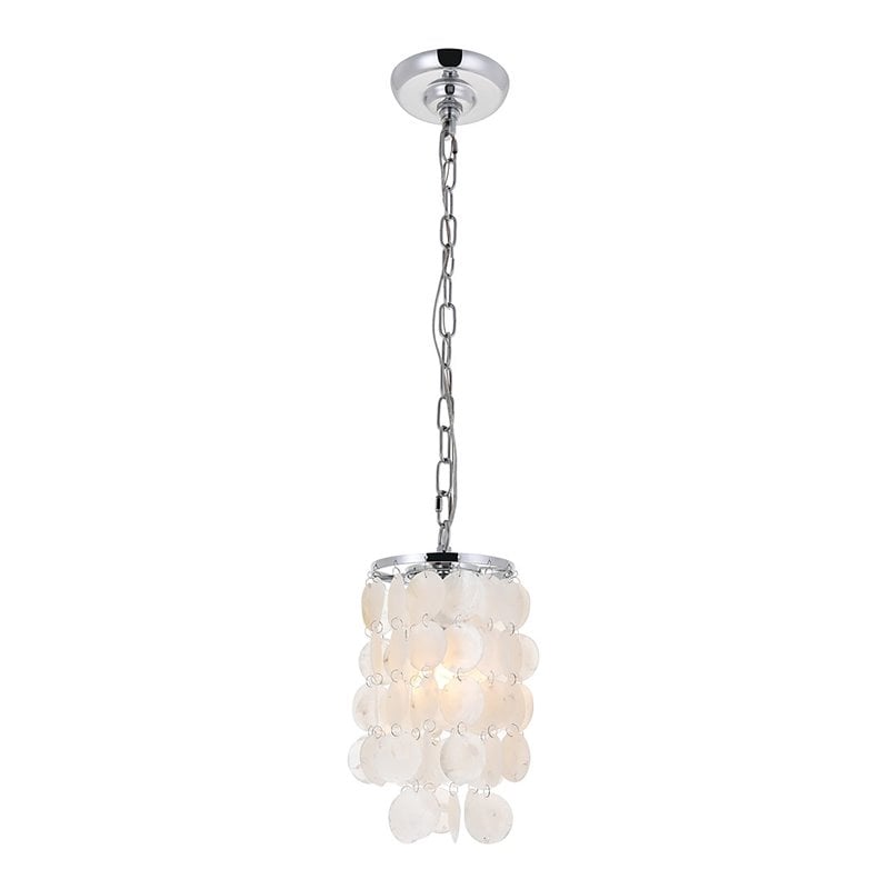 Living District Selene 1-Light Mid-Century Metal Pendant in Chrome/White