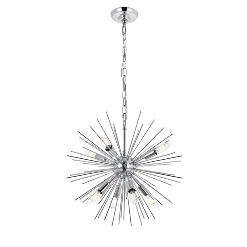 Living District Timber 8-Light Mid-Century Metal Pendant in Chrome
