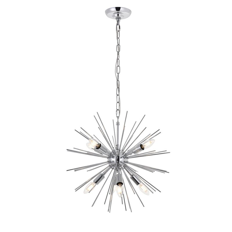 Living District Timber 8-Light Mid-Century Metal Pendant in Chrome