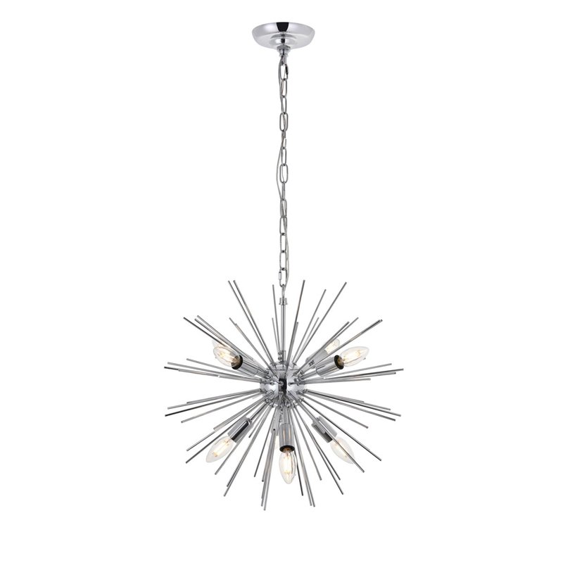 Living District Timber 8-Light Mid-Century Metal Pendant in Chrome