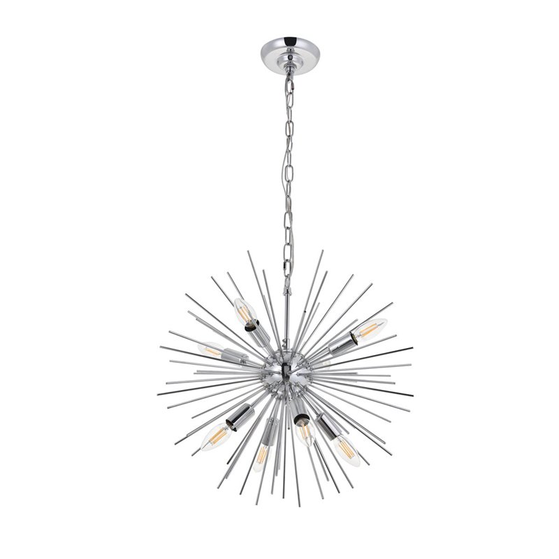 Living District Timber 8-Light Mid-Century Metal Pendant in Chrome