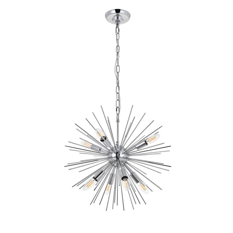 Living District Timber 8-Light Mid-Century Metal Pendant in Chrome