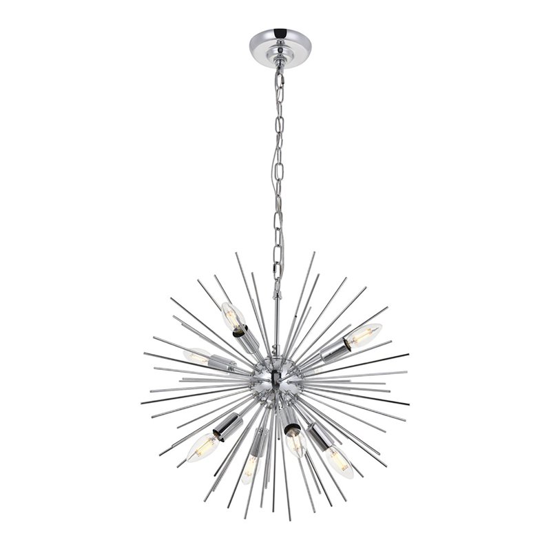Living District Timber 8-Light Mid-Century Metal Pendant in Chrome