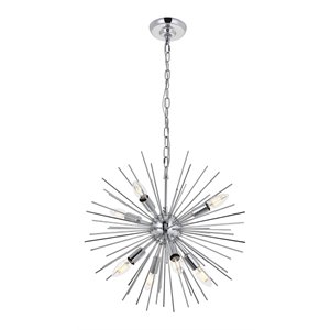 Living District Timber 8-Light Mid-Century Metal Pendant in Chrome