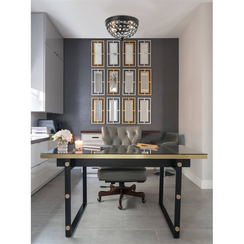 Living District Taye 2-Light Mid-Century Metal Flush Mount in Matte Black/Clear