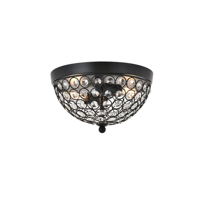 Living District Taye 2-Light Mid-Century Metal Flush Mount in Matte Black/Clear
