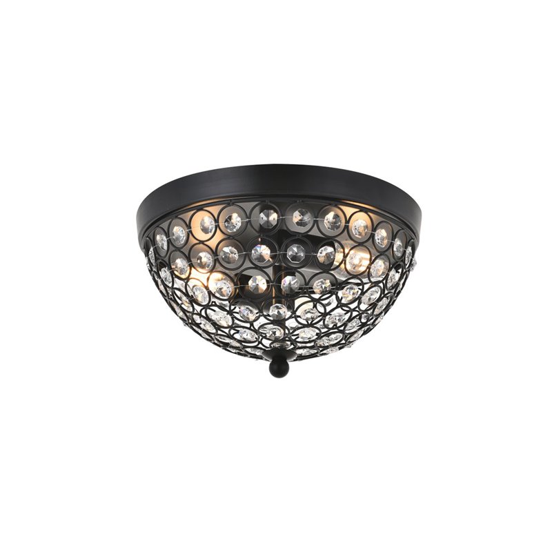 Living District Taye 2-Light Mid-Century Metal Flush Mount in Matte Black/Clear