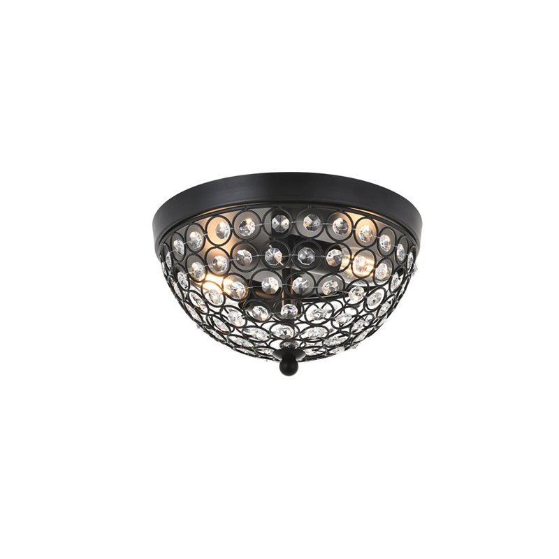 Living District Taye 2-Light Mid-Century Metal Flush Mount in Matte Black/Clear