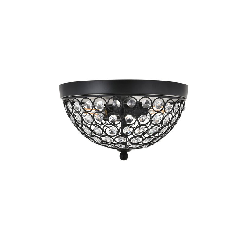 Living District Taye 2-Light Mid-Century Metal Flush Mount in Matte Black/Clear