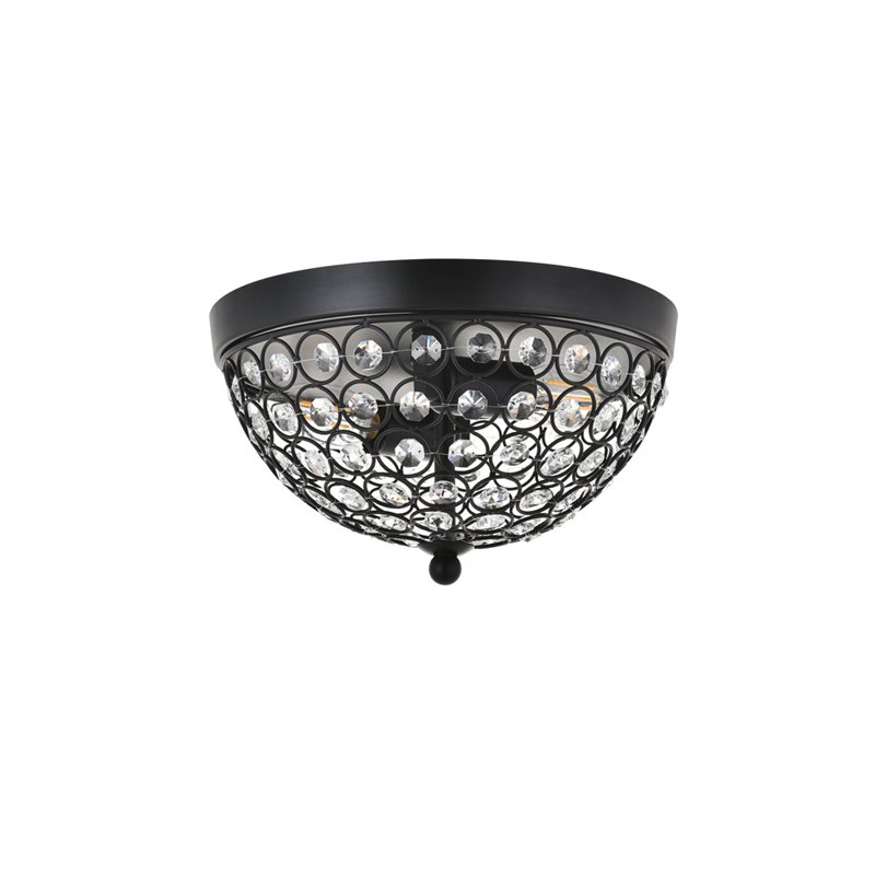 Living District Taye 2-Light Mid-Century Metal Flush Mount in Matte Black/Clear