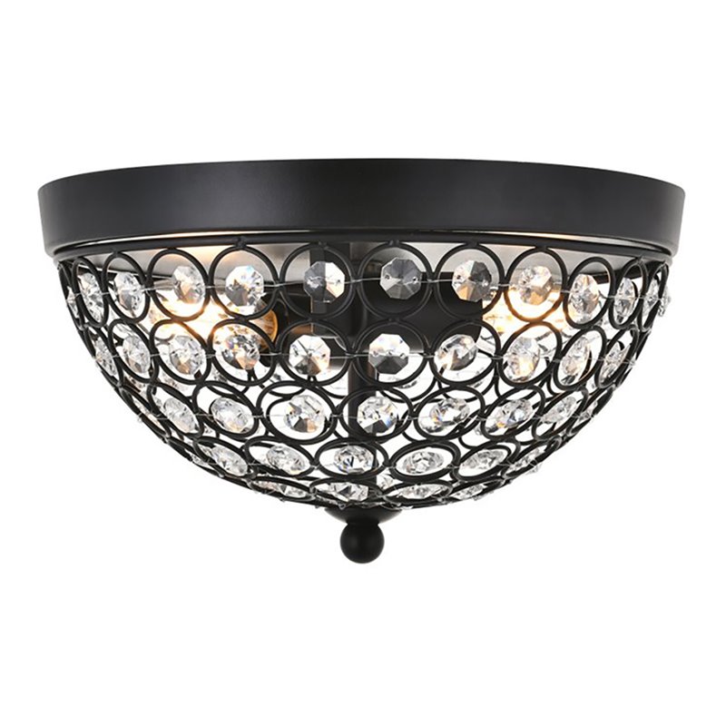 Living District Taye 2-Light Mid-Century Metal Flush Mount in Matte Black/Clear
