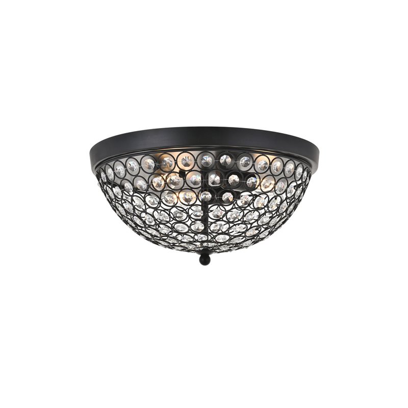 Living District Taye 3-Light Metal & Crystal Flush Mount in Matte Black/Clear