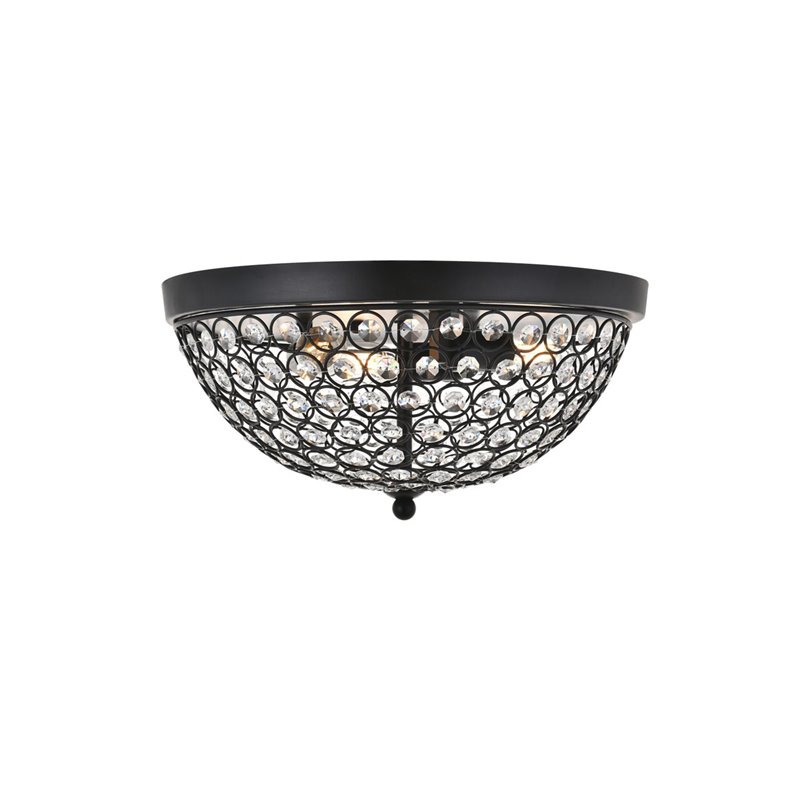 Living District Taye 3-Light Metal & Crystal Flush Mount in Matte Black/Clear