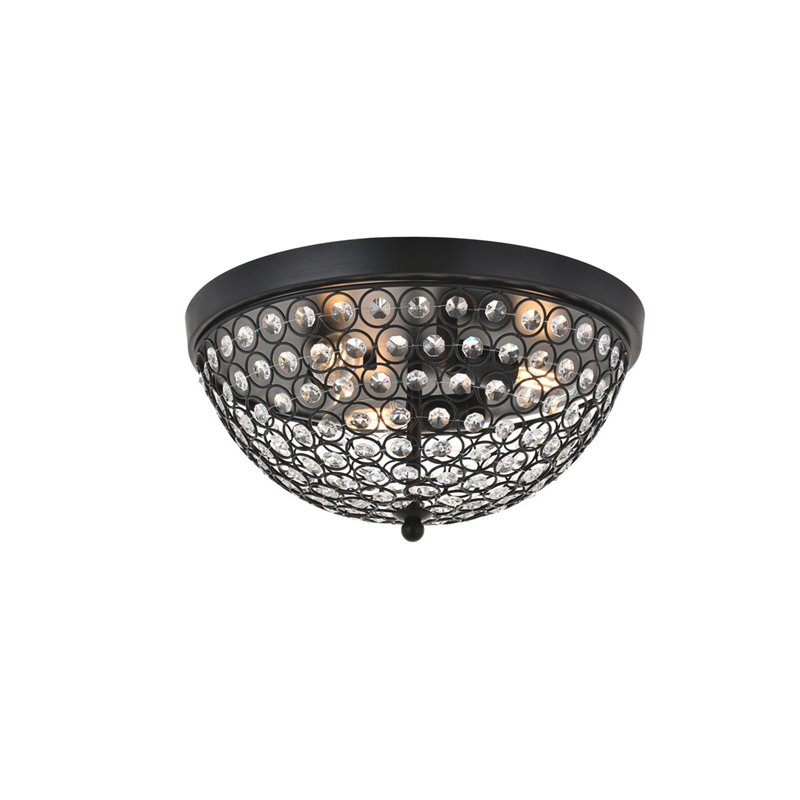 Living District Taye 3-Light Metal & Crystal Flush Mount in Matte Black/Clear