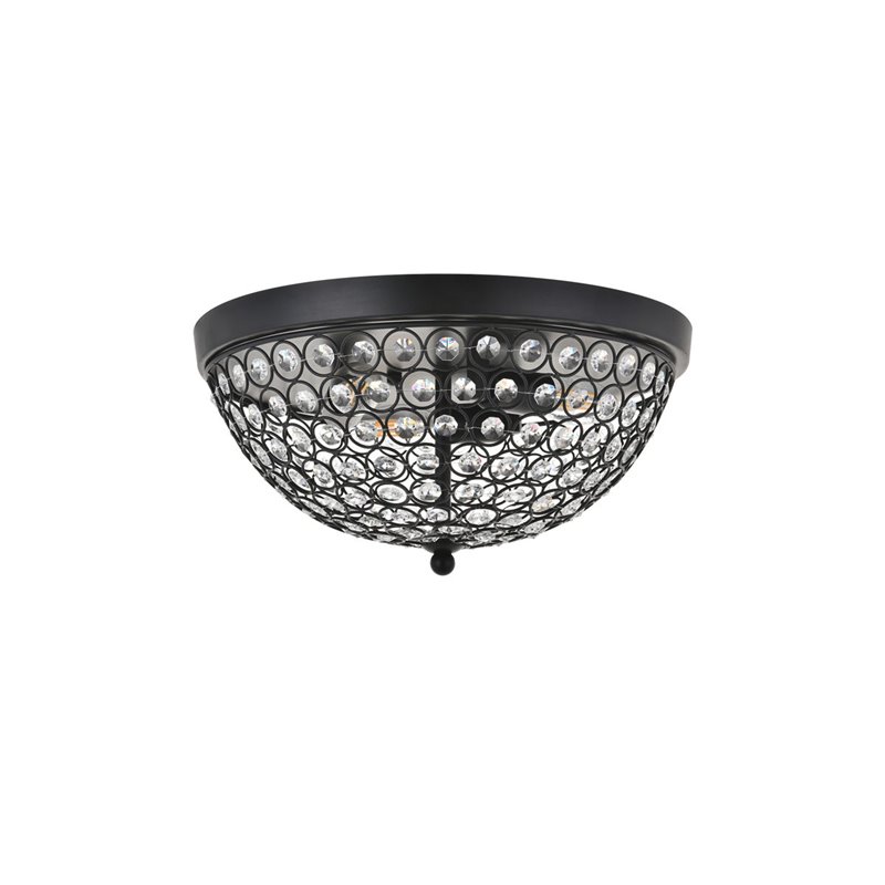 Living District Taye 3-Light Metal & Crystal Flush Mount in Matte Black/Clear