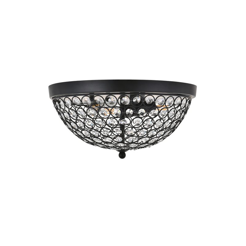Living District Taye 3-Light Metal & Crystal Flush Mount in Matte Black/Clear