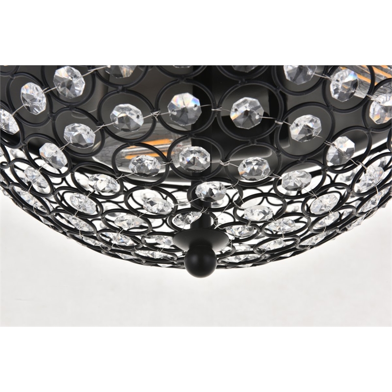 Living District Taye 3-Light Metal & Crystal Flush Mount in Matte Black/Clear