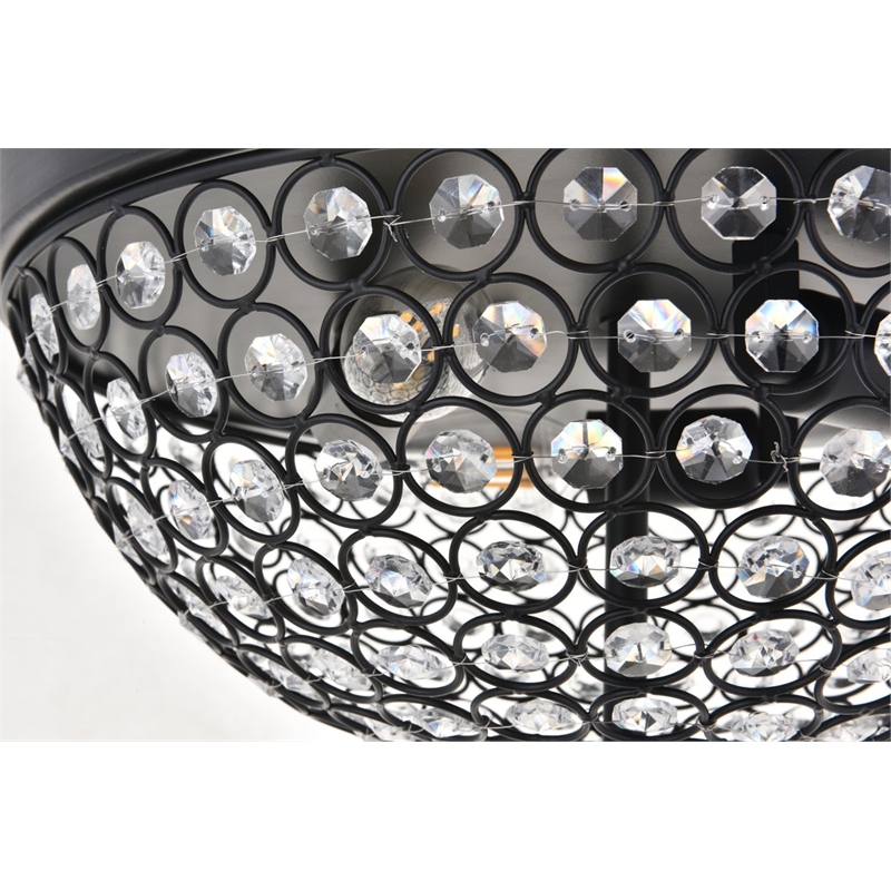 Living District Taye 3-Light Metal & Crystal Flush Mount in Matte Black/Clear