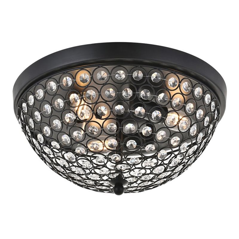Living District Taye 3-Light Metal & Crystal Flush Mount in Matte Black/Clear
