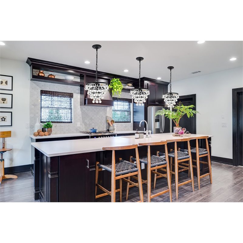 Living District Kora 3-Light Mid-Century Metal Pendant in Black and Clear