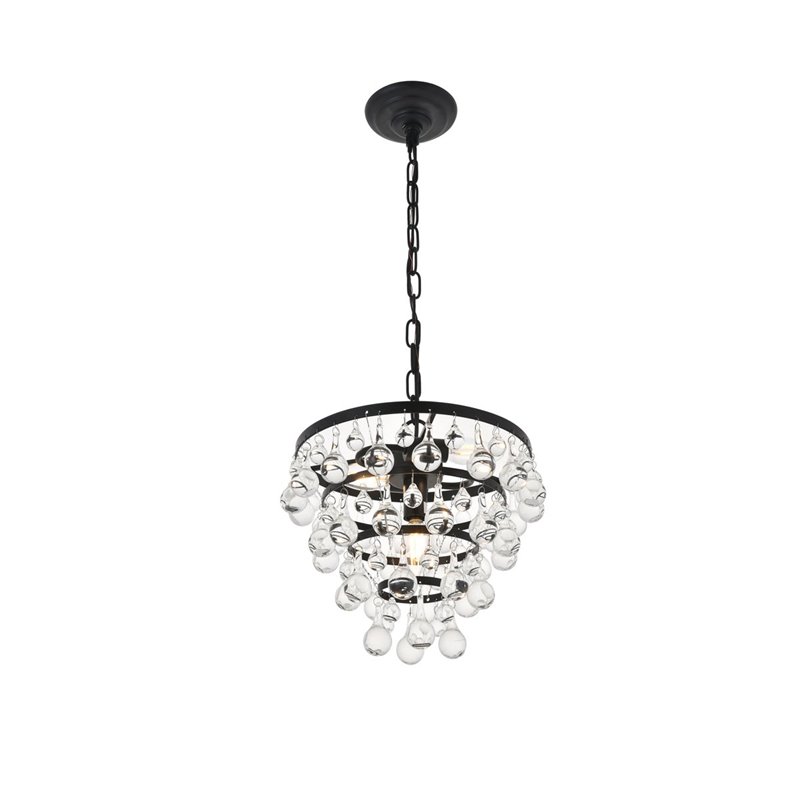 Living District Kora 3-Light Mid-Century Metal Pendant in Black and Clear