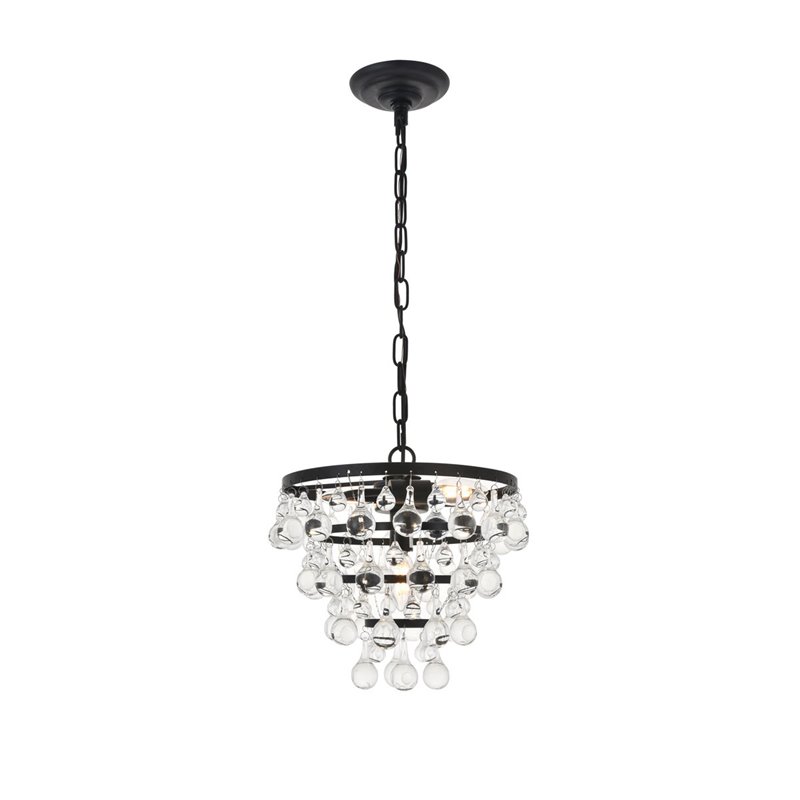 Living District Kora 3-Light Mid-Century Metal Pendant in Black and Clear