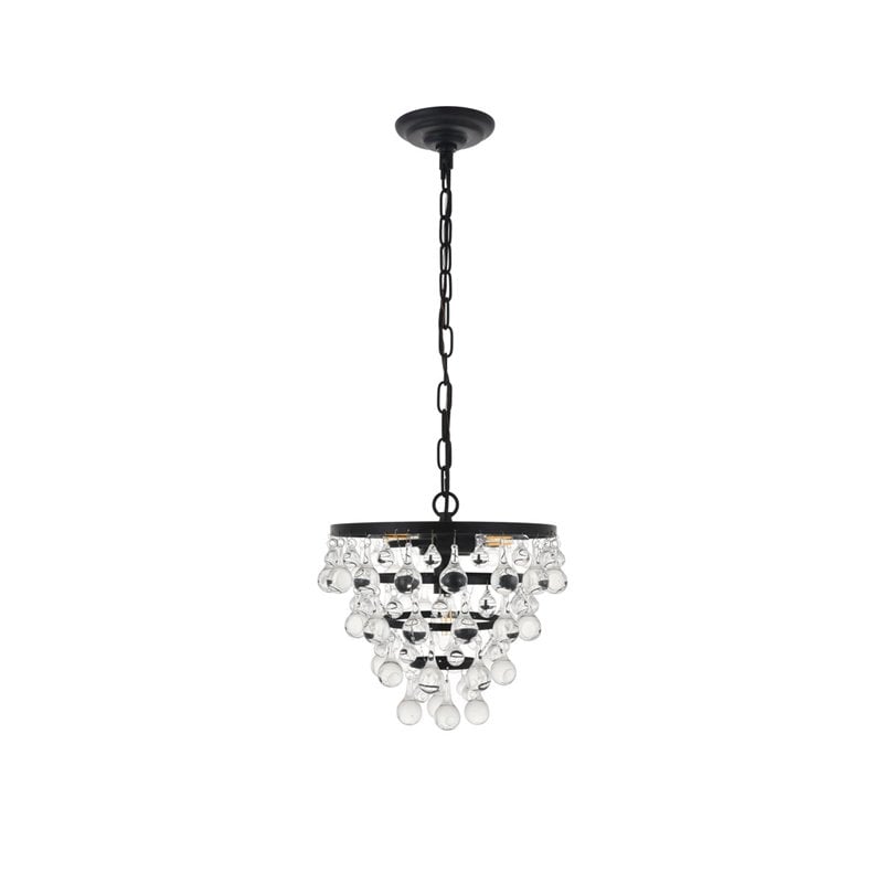 Living District Kora 3-Light Mid-Century Metal Pendant in Black and Clear