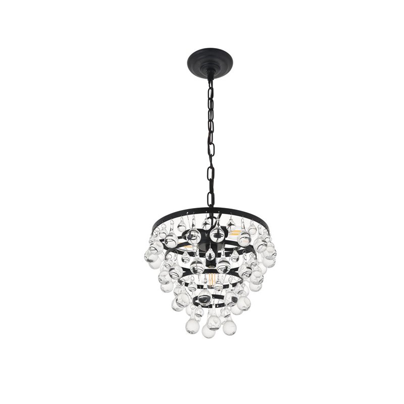 Living District Kora 3-Light Mid-Century Metal Pendant in Black and Clear