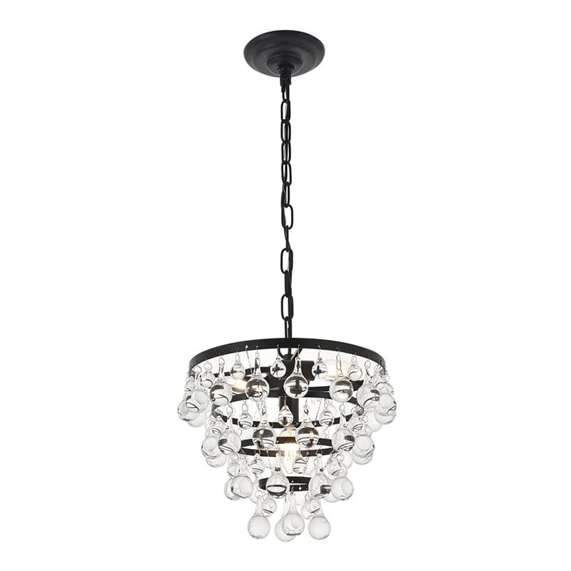 Living District Kora 3-Light Mid-Century Metal Pendant in Black and Clear