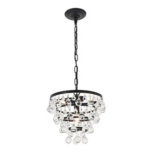 Living District Kora 3-Light Mid-Century Metal Pendant in Black and Clear